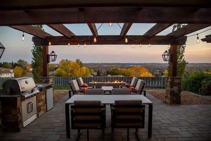 Patio set underneath a Pergola