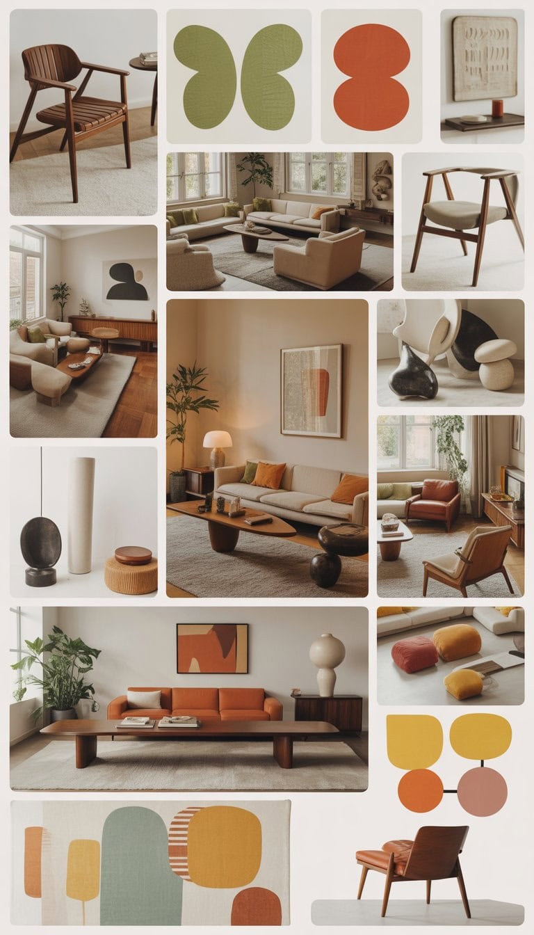 A bright living room with wooden furniture, a sofa, coffee table, plants, and large windows letting in natural light.